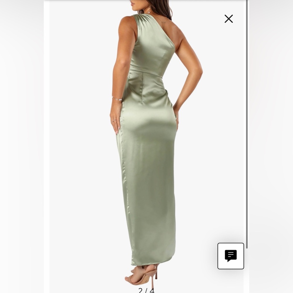Petal & Pup Nadia Satin One-Shoulder Gold Dress Size 12 Large Sage NWT - Picture 2 of 8